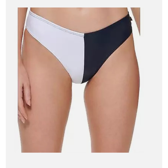 Tommy Hilfiger NAVY / WHITE V-Cut Bikini Swim Bottom, US Small NWT - Picture 1 of 3